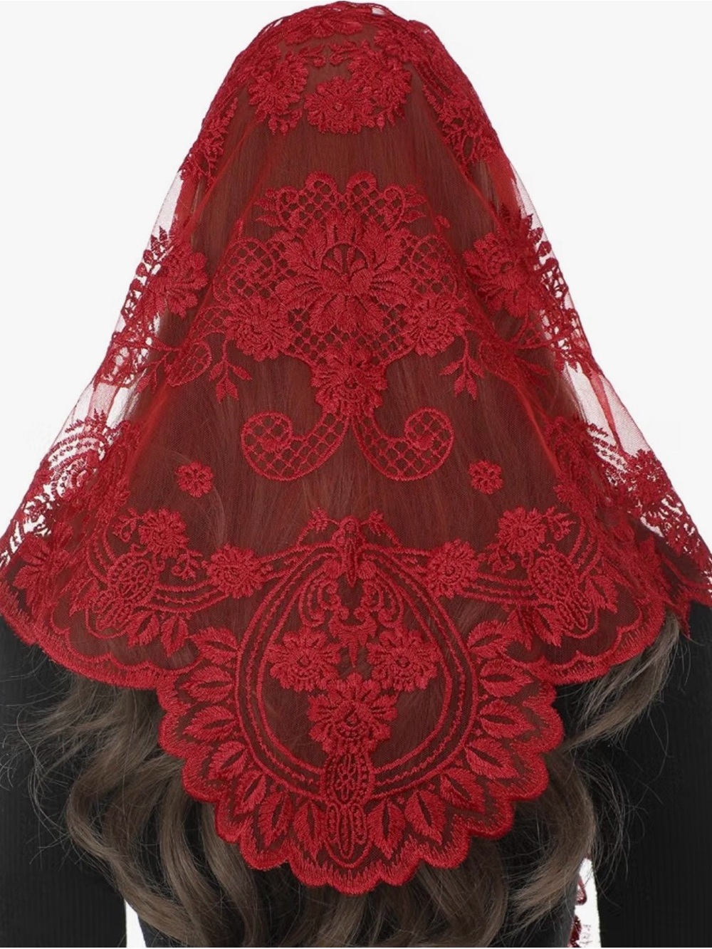 Red Lace Mantilla Veil for Women